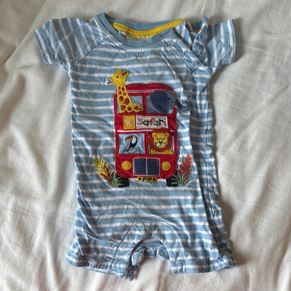 Blue Striped Safari Bus Kids One Piece